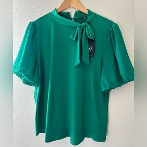 Adrianna Papell Green Textured Sleeve Blouse